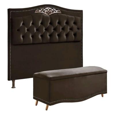 Conjunto Cabeceira E Calçadeira Holanda 140cm Veludo Speciale Home Marrom Chocolate