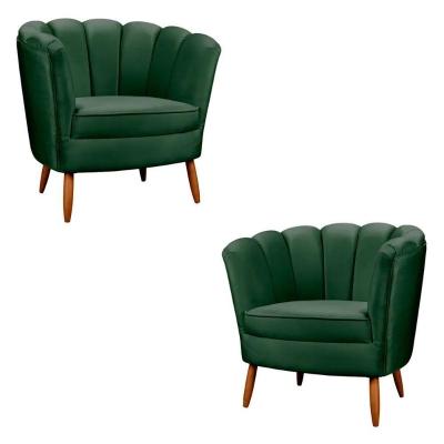 Kit 2 Poltronas Decorativa Ariel Petala Com Pés De Madeira Speciale Home Verde