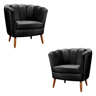 Kit 2 Poltronas Decorativa Ariel Petala Com Pés De Madeira Speciale Home Preto