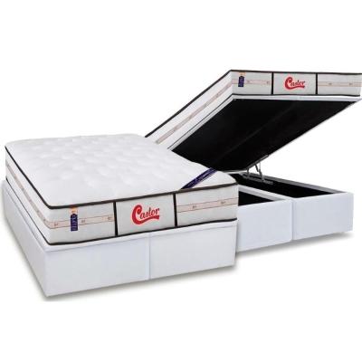 Cama Box Baú King: Colchão Molas Castor Pocket Gold Star Vitagel Classic + Base CRC Courano White(193x203)