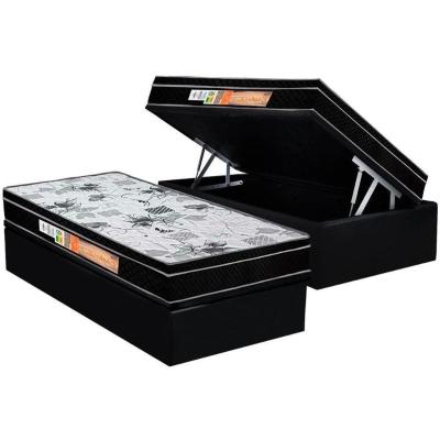Cama Box Baú Solteiro: Colchão Anatômico Polar D28 / EP Orthoface Firme + Base CRC Suede Black(88x188)