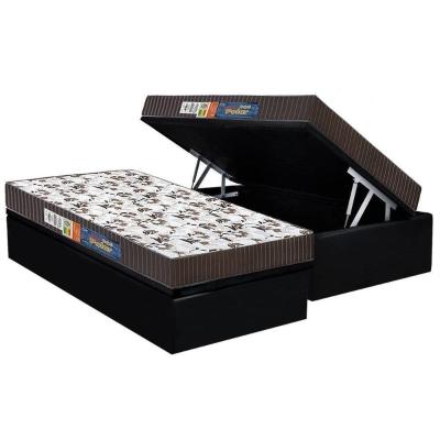 Cama Box Baú Solteiro: Colchão Espuma Polar D45 Pérola + Base CRC Suede Black(88x188)