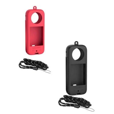 Capa Silicone Vermelha + Alça De Segurança Para Insta360 X3 Cor Preto