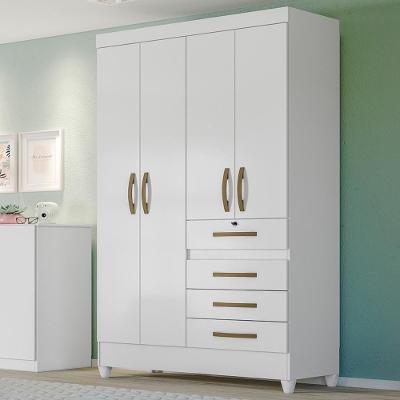 Guarda Roupa Solteiro 4 Portas 4 Gavetas Branco - Rosa - Azul - Lilas Flex Sobral - Moval