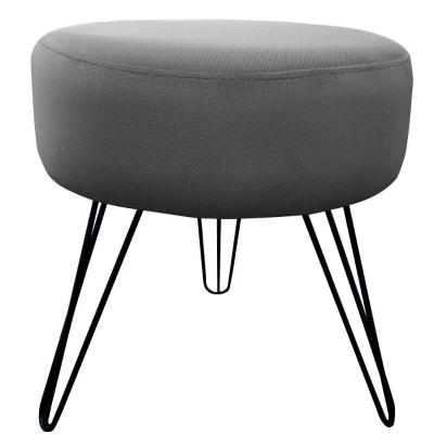 Puff Decorativos Sala Quarto Tunísia Veludo Cinza Base Preta Speciale Home Cinza Com Preto
