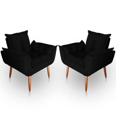 Kit 02 Poltrona Para Sala E Quarto Decorativa Opala Suede Cor Preto