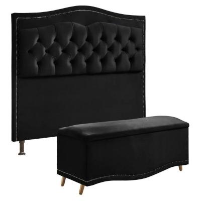 Conjunto Cabeceira E Calçadeira Holanda 1,60 Cm Veludo 2.0 Speciale Home Preto