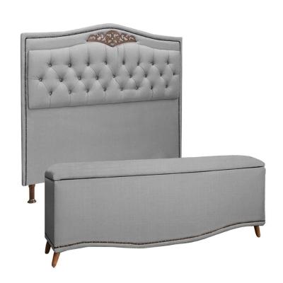 Conjunto Cabeceira E Calçadeira Holanda 90cm Linho Speciale Home Grafite