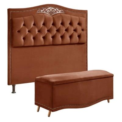 Conjunto Cabeceira E Calçadeira Holanda 90cm Veludo Speciale Home Terracota
