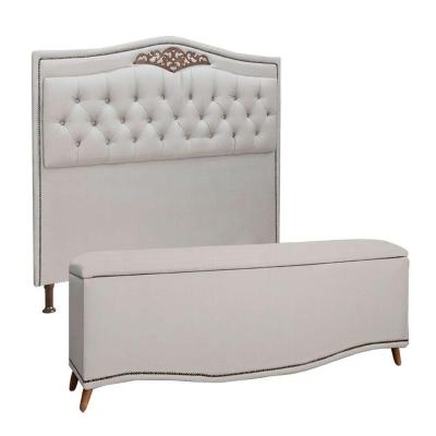 Conjunto Cabeceira E Calçadeira Holanda 90cm Linho Speciale Home Carvalho