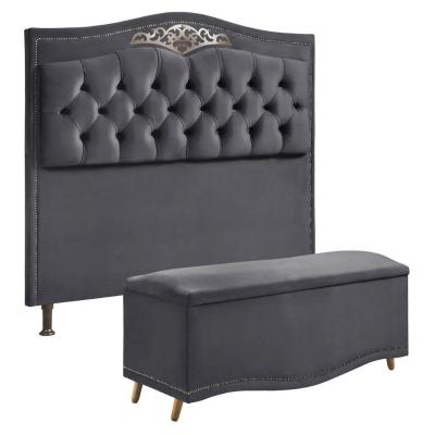 Conjunto Cabeceira E Calçadeira Holanda 1,60 Cm Veludo Speciale Home Cinza Chumbo