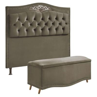 Conjunto Cabeceira E Calçadeira Holanda 1,60 Cm Veludo Speciale Home Marrom Castor