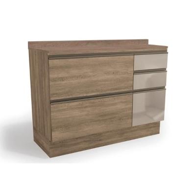 Balcão de Cozinha Maxxi G747 4 Gavetas c/ Vidro e 1 Porta c/Tampo 120cm Nogal/Nogal - Kappesberg