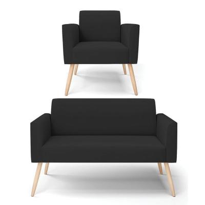Sofá Namoradeira Com Poltrona Pés Palito Natural Marisa Veludo D03 - D\'rossi Cor Preto