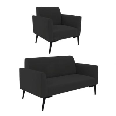 Sofá Namoradeira Com Poltrona Pés Villach Marisa Veludo D03 - D\'rossi Cor Preto