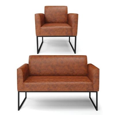 Sofá Namoradeira Com Poltrona Base Industrial Preto Marisa Corano D03 - D\'rossi Cor Nozes