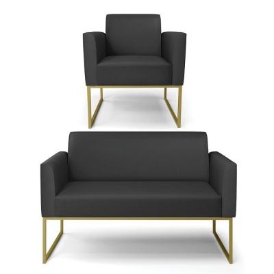 Sofá Namoradeira Com Poltrona Base Industrial Dourado Marisa Corino D03 - D\'rossi Cor Preto