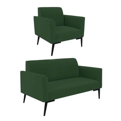 Sofá Namoradeira Com Poltrona Pés Villach Marisa Veludo D03 - D\'rossi Cor Verde