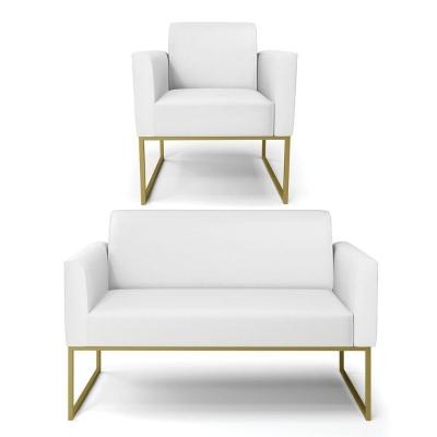 Sofá Namoradeira Com Poltrona Base Industrial Dourado Marisa Corino D03 - D\'rossi Cor Branco