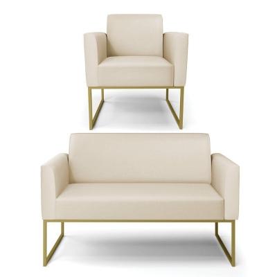 Sofá Namoradeira Com Poltrona Base Industrial Dourado Marisa Corino D03 - D\'rossi Cor Bege