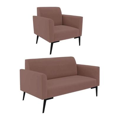 Sofá Namoradeira Com Poltrona Pés Villach Marisa Veludo D03 - D\'rossi Cor Rose