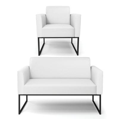 Sofá Namoradeira Com Poltrona Base Industrial Preto Marisa Corino D03 - D\'rossi Cor Branco