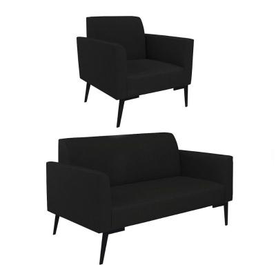 Sofá Namoradeira Com Poltrona Pés Villach Marisa Linho D03 - D\'rossi Cor A79 Preto