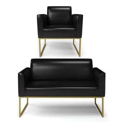 Sofá Namoradeira Com Poltrona Base Industrial Dourado Marisa Corano D03 - D\'rossi Cor Preto