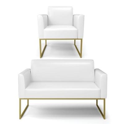 Sofá Namoradeira Com Poltrona Base Industrial Dourado Marisa Corano D03 - D\'rossi Cor Branco