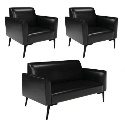 Sofá Namoradeira Com 2 Poltronas Pés Villach Marisa Corano D03 - D\'rossi Cor Preto