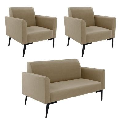 Sofá Namoradeira Com 2 Poltronas Pés Villach Marisa Suede D03 - D\'rossi Cor Marrom Rato