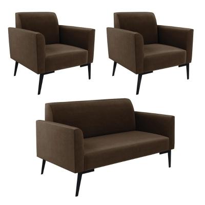 Sofá Namoradeira Com 2 Poltronas Pés Villach Marisa Suede D03 - D\'rossi Cor Marrom