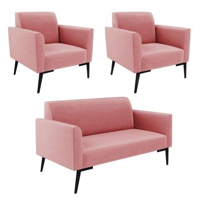 Sofá Namoradeira Com 2 Poltronas Pés Villach Marisa Suede D03 - D\'rossi Cor Rose