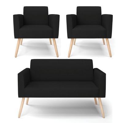 Sofá Namoradeira Com 2 Poltronas Pés Palito Natural Marisa Linho D03 - D\'rossi Cor A79 Preto