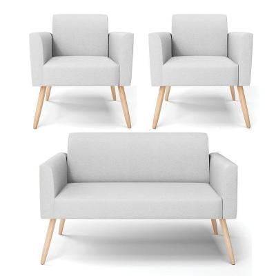 Sofá Namoradeira Com 2 Poltronas Pés Palito Natural Marisa Linho D03 - D\'rossi Cor A05 Cinza