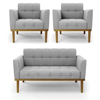 Namoradeira Com 2 Poltronas Base De Madeira Castanho Elisa Suede D03 - D\'rossi Cor Cinza