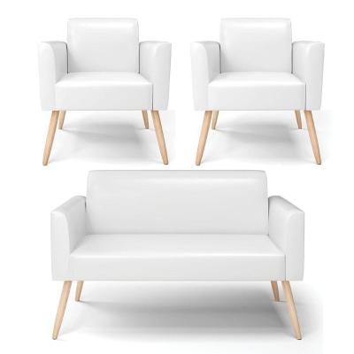 Sofá Namoradeira Com 2 Poltronas Pés Palito Natural Marisa Corano D03 - D\'rossi Cor Branco