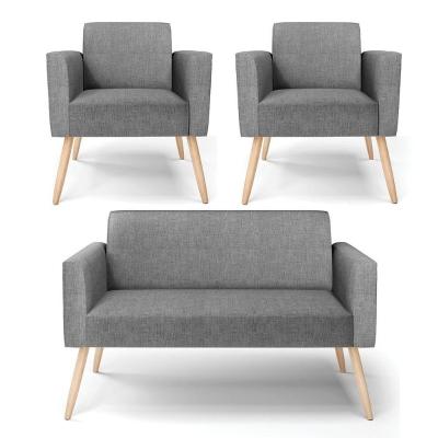 Sofá Namoradeira Com 2 Poltronas Pés Palito Natural Marisa Linho D03 - D\'rossi Cor A26 Grafite