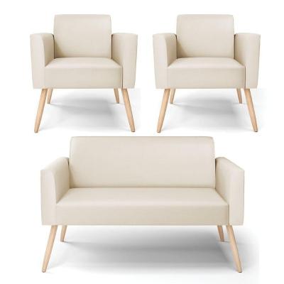 Sofá Namoradeira Com 2 Poltronas Pés Palito Natural Marisa Corino D03 - D\'rossi Cor Bege