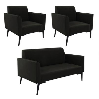 Sofá Namoradeira Com 2 Poltronas Pés Villach Marisa Suede D03 - D\'rossi Cor Preto