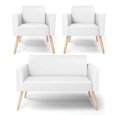 Sofá Namoradeira Com 2 Poltronas Pés Palito Natural Marisa Corino D03 - D\'rossi Cor Branco