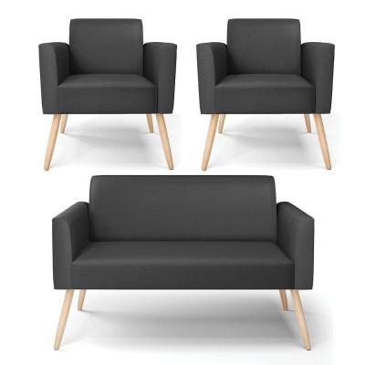Sofá Namoradeira Com 2 Poltronas Pés Palito Natural Marisa Corino D03 - D\'rossi Cor Preto