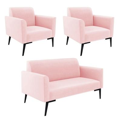 Sofá Namoradeira Com 2 Poltronas Pés Villach Marisa Suede D03 - D\'rossi Cor Rosa Bebê