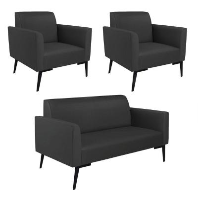 Sofá Namoradeira Com 2 Poltronas Pés Villach Marisa Corino D03 - D\'rossi Cor Preto