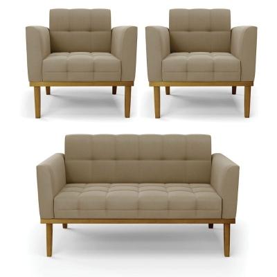 Namoradeira Com 2 Poltronas Base De Madeira Castanho Elisa Suede D03 - D\'rossi Cor Marrom Rato