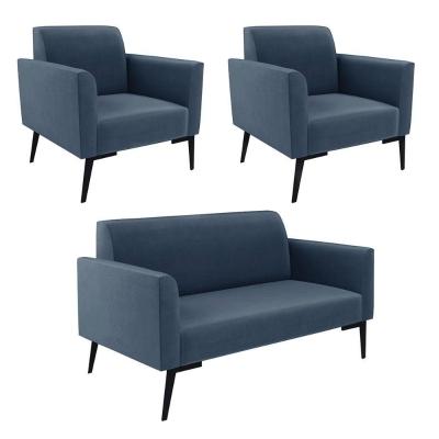 Sofá Namoradeira Com 2 Poltronas Pés Villach Marisa Suede D03 - D\'rossi Cor Azul Marinho