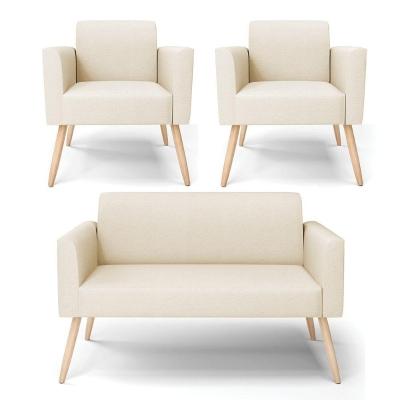 Sofá Namoradeira Com 2 Poltronas Pés Palito Natural Marisa Linho D03 - D\'rossi Cor A19 Bege