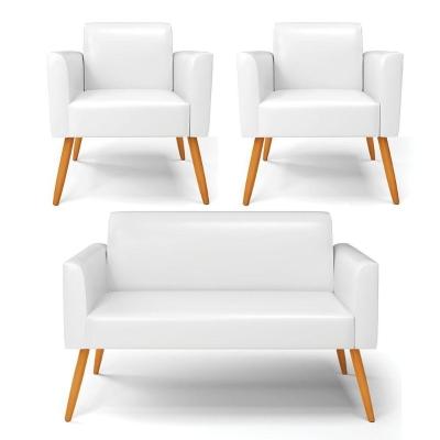Sofá Namoradeira Com 2 Poltronas Pés Palito Castanho Marisa Corano D03 - D\'rossi Cor Branco