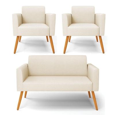 Sofá Namoradeira Com 2 Poltronas Pés Palito Castanho Marisa Linho D03 - D\'rossi Cor A19 Bege