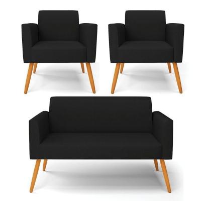 Sofá Namoradeira Com 2 Poltronas Pés Palito Castanho Marisa Linho D03 - D\'rossi Cor A79 Preto